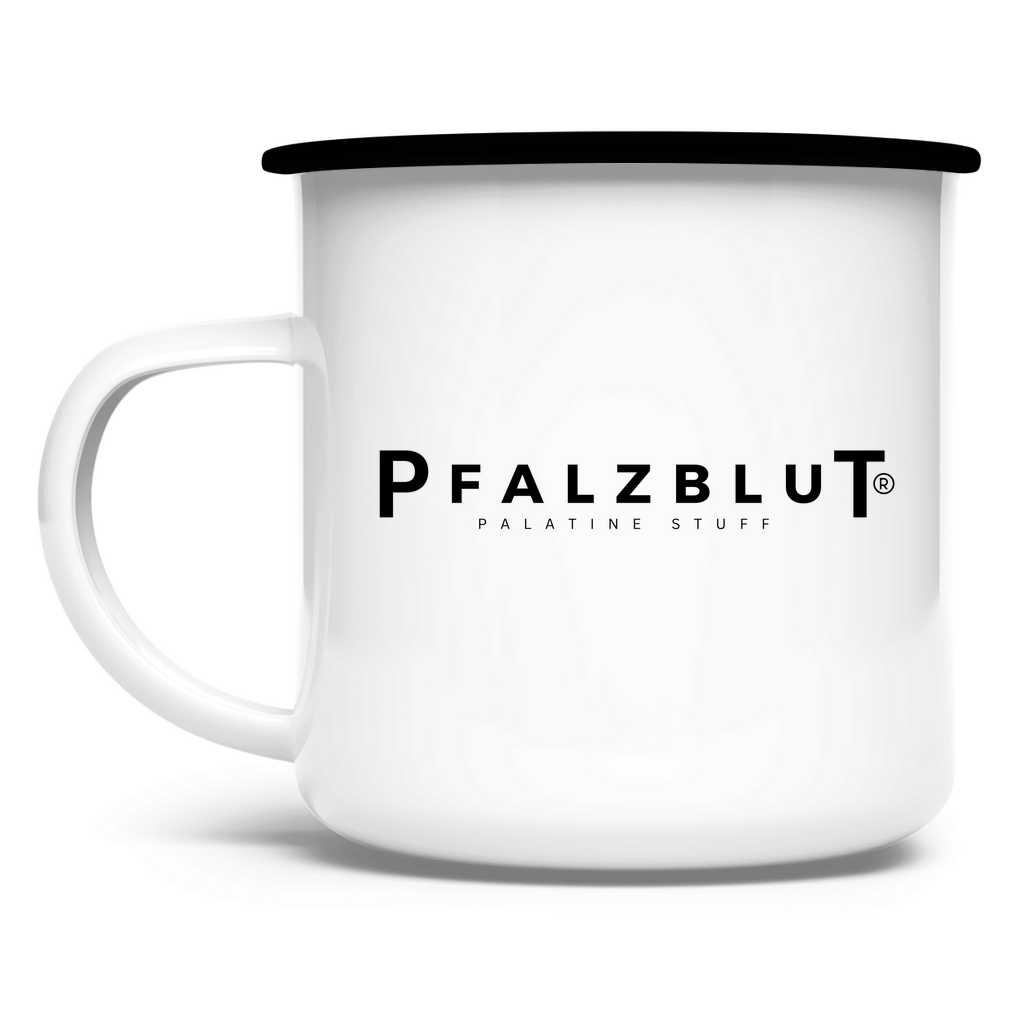 Emaille Tasse Pfalzblut Logo Schwarz