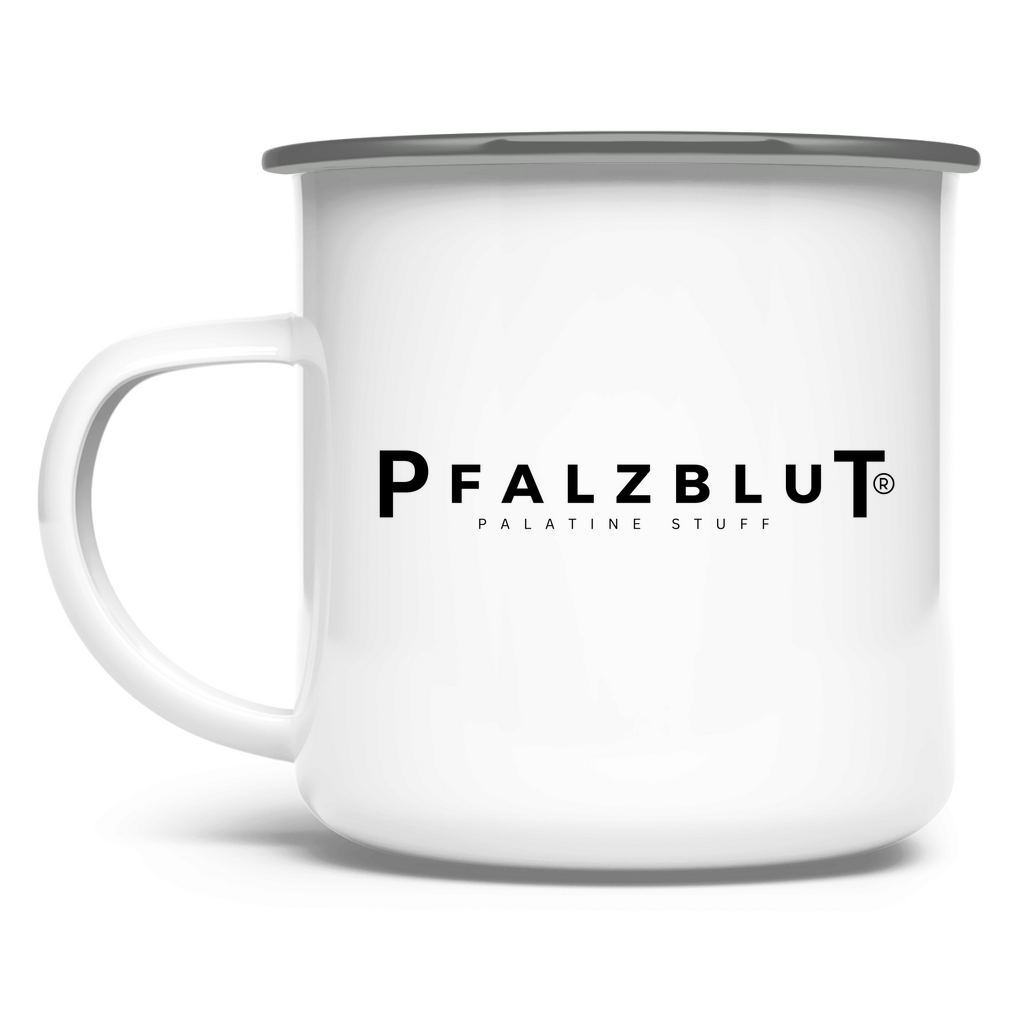 Emaille Tasse Pfalzblut Logo Schwarz