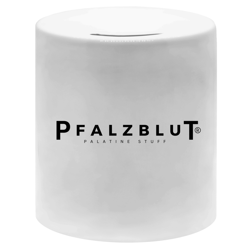 Spardose aus Porzellan mit "Pfalzblut" Logo