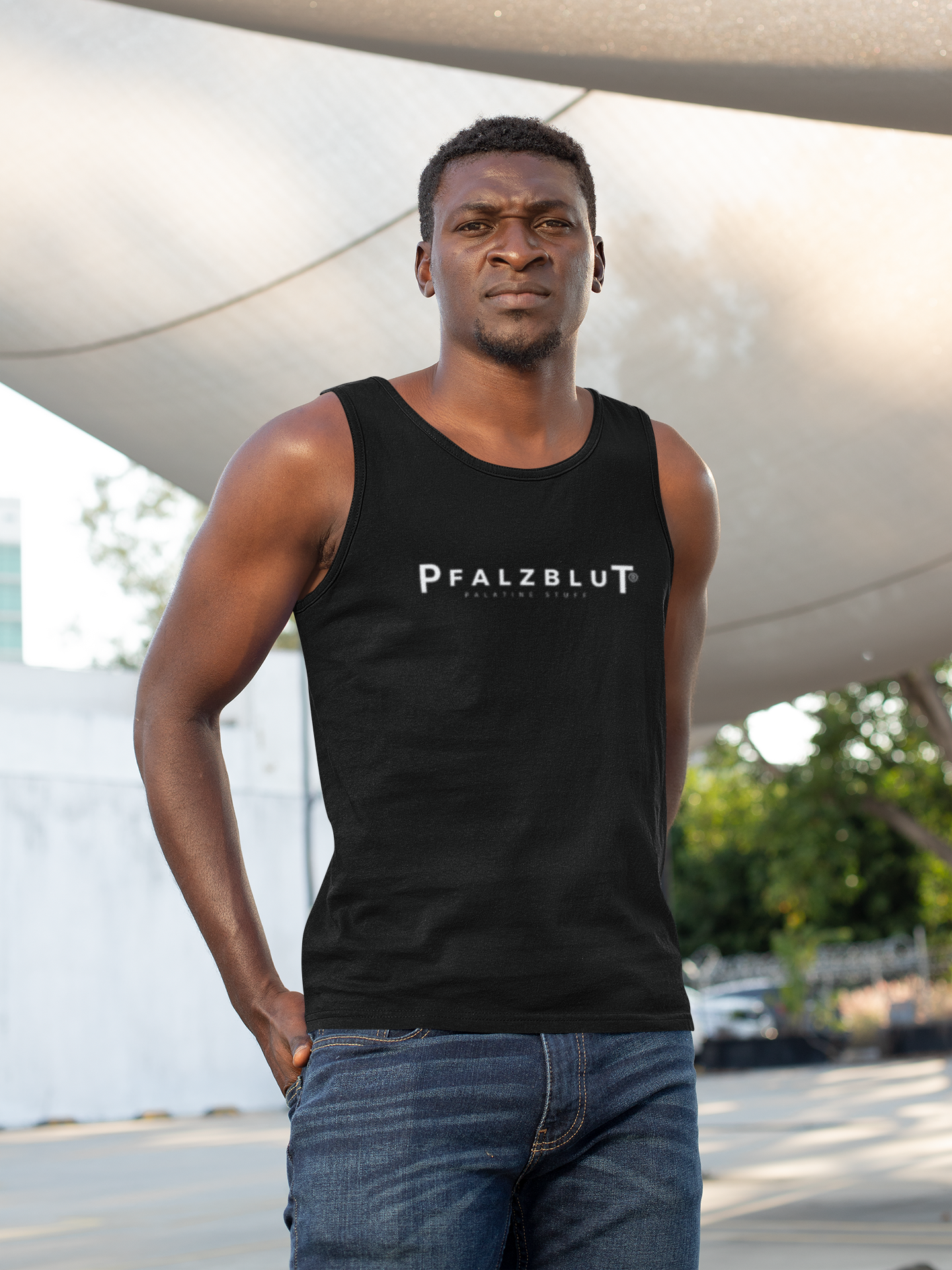 Herren Basic Tank Top Pfalzblut Logo Weiss