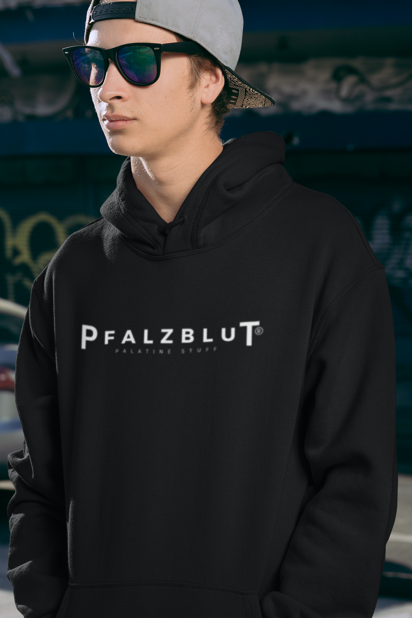 Herren Hoodie Pfalzblut Logo Weiss
